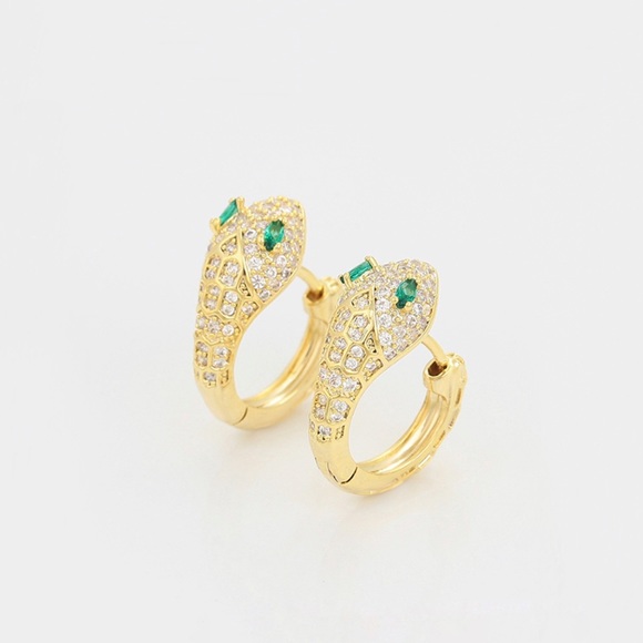 14k Gold Plated Hoop Earrings with White CZ Zircon | Luxury Jewelry - Picture 5 of 10